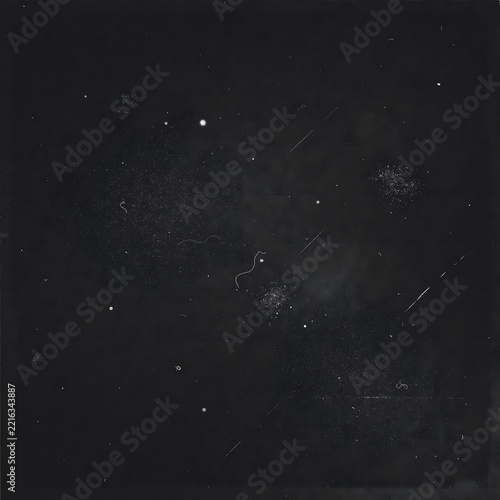 Dense cloud of dust particles and scratches on black background for authentic film effect.