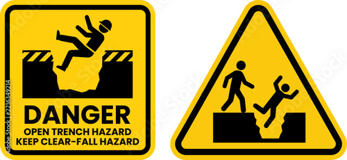 Danger Open Trench Hazard Keep Clear Sign Vector Set For Excavation Safety