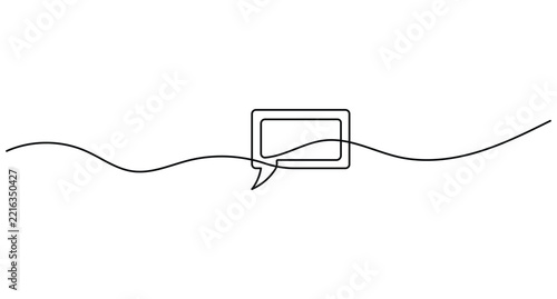 Message bubble line art continuous line rectangular chat symbol with editable stroke for web design