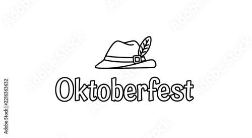 Oktoberfest Hat and Text, Traditional Bavarian Festival Symbol, Isolated Outline Icon