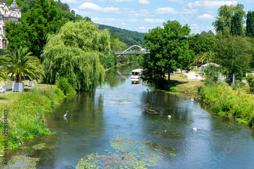 Spa Gardens of Bad Kissingen, Lower Franconia, Bavaria, Germany with  Franconian Saale.