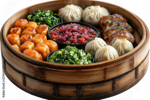 Clean 8K Food Composition Featuring Dim Sum in Air