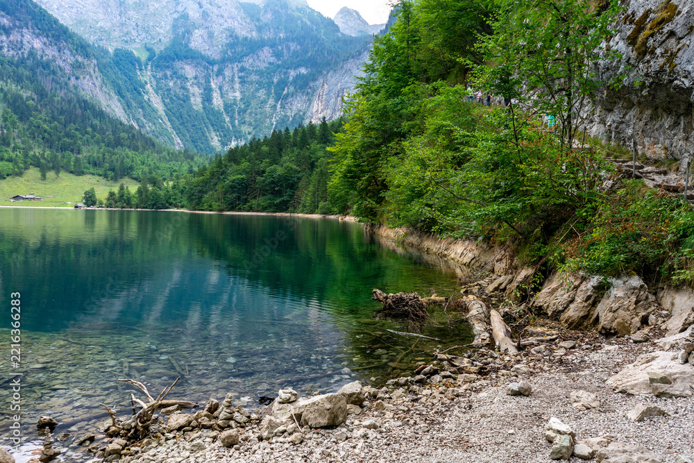 Fototapeta premium Alpine Pasture with Mountain Lake in Berchtesgaden Bavaria