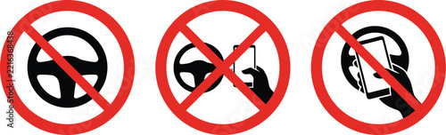 Phone icon vector prohibition set featuring distracted driving