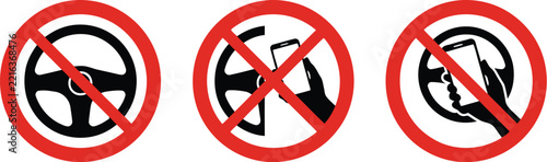 Phone icon vector prohibition set illustrating dangerous texting