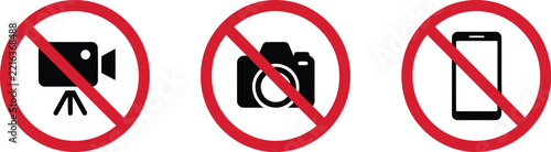 Prohibited icon set including banned camera photo and mobile signs