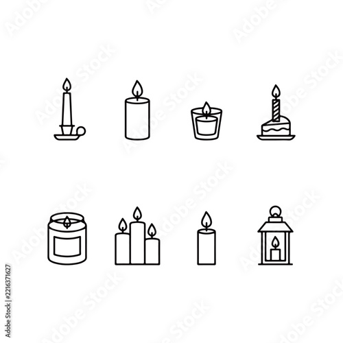 Candle Line Art Collection, Hand Drawn Burning Candle Icons