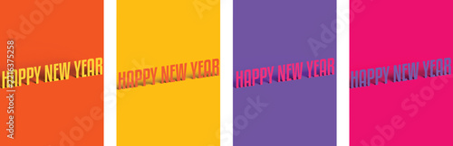 Happy new year 3 d text on four colorful vertical background panels
