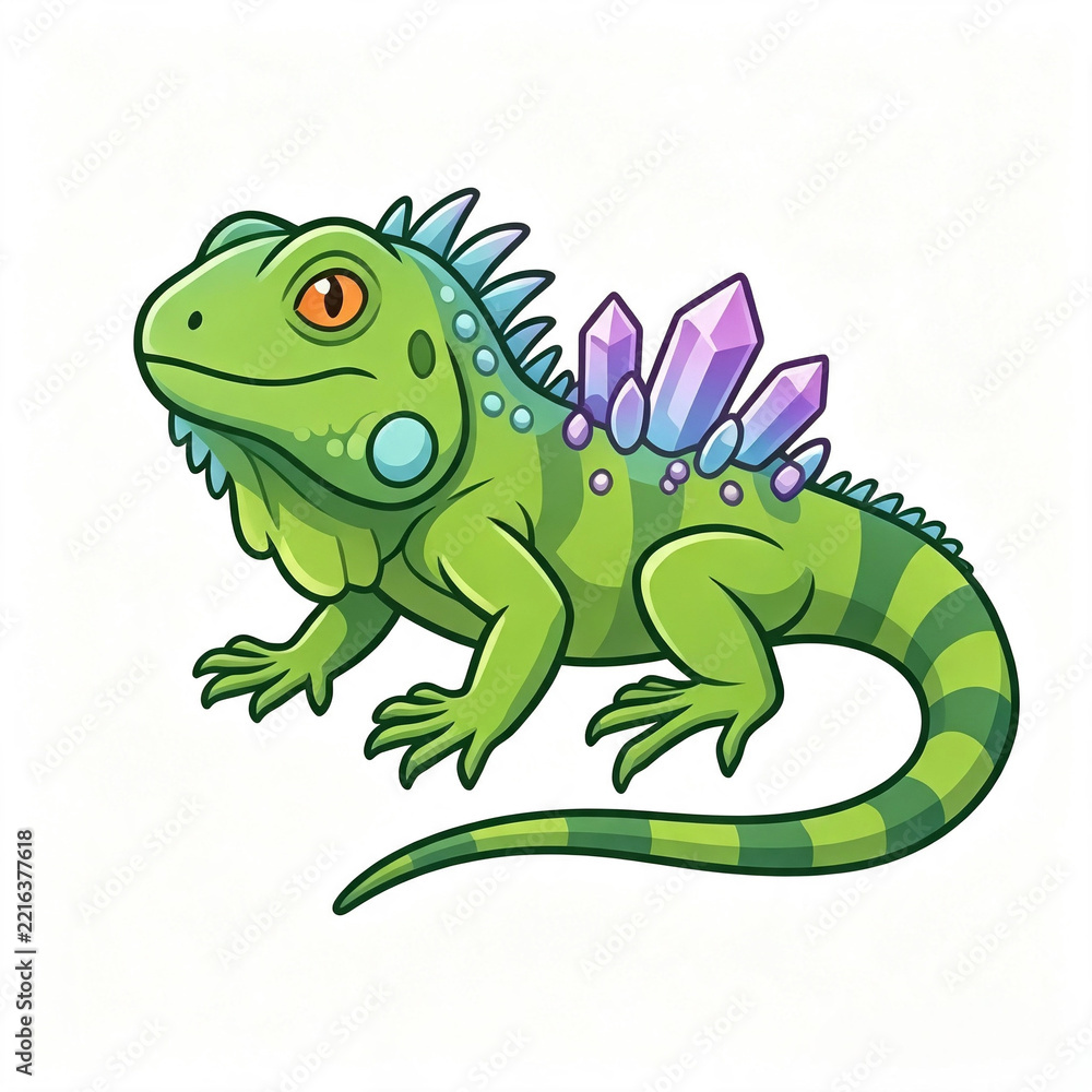 Fototapeta premium Cute iguana vector character with colorful spikes on its back for a children's cartoon