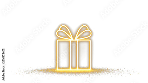 Glowing golden gift box with a bow isolated on transparent background.