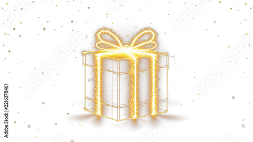 Glowing golden gift box with a bow isolated on transparent background.