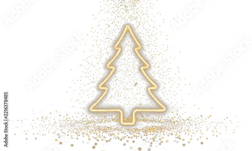 Glowing golden Christmas tree outline isolated on transparent background.