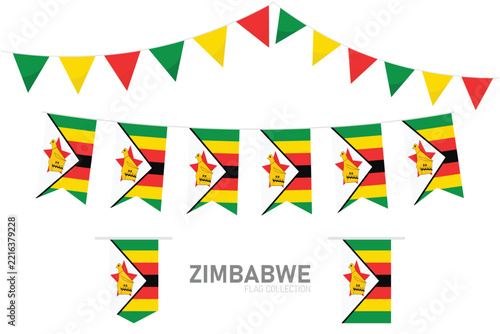 Zimbabwe flag ribbons and pennants collection, country symbol design elements vector