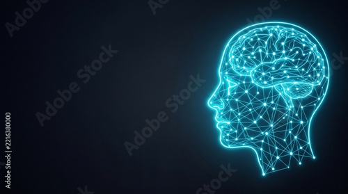 Digital Human Head Silhouette with Glowing Neural Network Connections for Artificial Intelligence Concepts