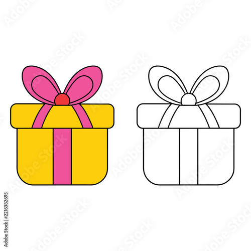Gift Box Coloring Page Vector Illustration With Simple Outlines