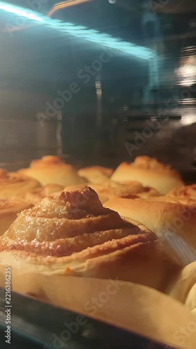 Freshly Baked Pastries Rising to Perfection in an Oven, Showing Their Delicate Golden Brown Texture and Swirled Design, Ready to Delight the Taste Buds with a Warm Aroma