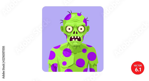 Obraz na plátně Scary Green Zombie with Purple Spots, Cartoon Character, Isolated, Halloween Ill