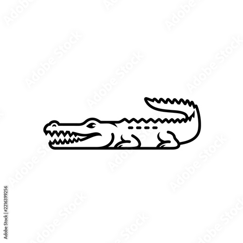 Minimalist Line Art Icon of a Crocodile or Alligator on White Background
