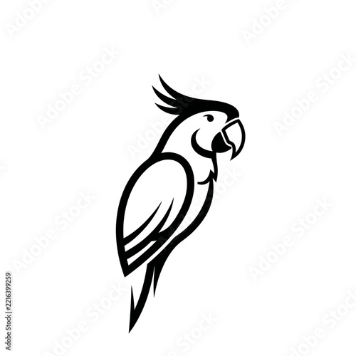 Minimalist Line Art Cockatoo Parrot Bird Icon, Vector Illustration, White Background, Simple Style