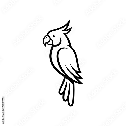 Minimalist Line Art Icon of a Cockatoo Parrot Perched, Vector Illustration