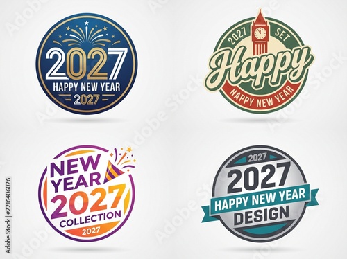 2027 set, happy New Year number logo design collection