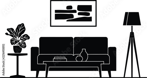 Interior vector illustration of a modern living room furniture set