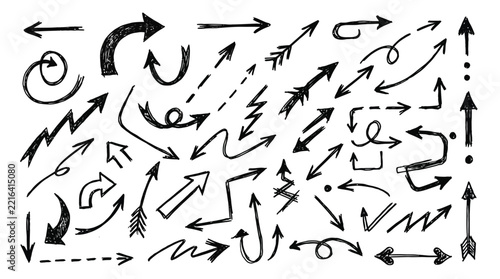 Black and white directional arrows clipart set in simple style