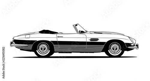 Vintage Convertible Sports Car Illustration, Retro Roadster, Classic Automobile Line Art, Elegant Automotive Design