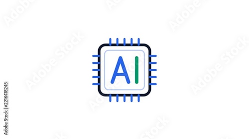 Artificial intelligence chip icon with AI letters on white background