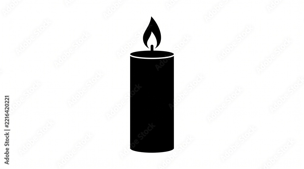 Obraz premium Black silhouette of a burning pillar candle with a flickering flame
