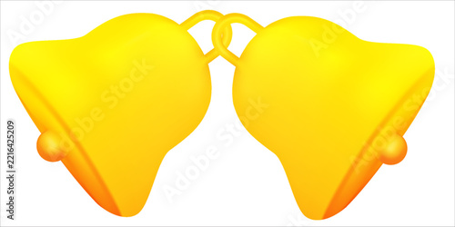 3d notification bell icon set isolated on white background. 3d render yellow ringing bell with new notification for social media reminder. Realistic vector icon