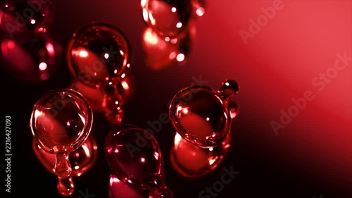 Hair Capsules with oils and vitamins, serum. Professional cosmetics. Face or hair care, colorful liquid-filled red capsules, red glossy, reflective surface. Beauty treatment rotating 