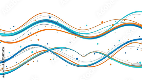 Flowing abstract lines and dots in orange and blue against a bright setting for digital concepts