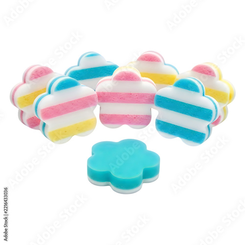 Striped flower shaped bath bombs with pastel colors for spa relaxation