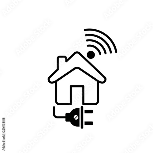 Connected house icon with wifi signal and power plug for smart home technology concept