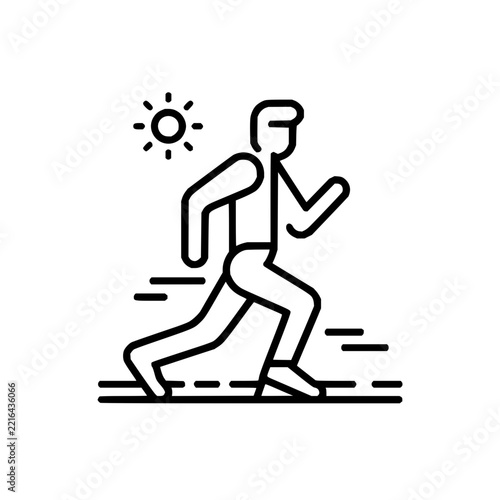 Person running under the sun fitness vector line art illustration