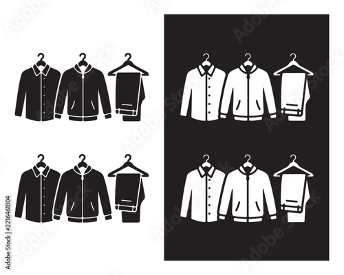 Set of clothes on hangers, shirt, jacket and trousers