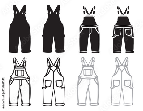Set of denim overalls icons