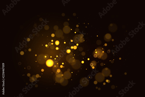 Bright Golden Bokeh Cluster with Floating Glitter Particles