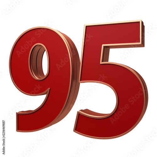 Modern 3D Number 95 red color gold outline Style