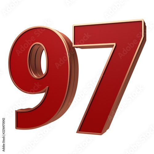 Modern 3D Number 97 red color gold outline Style