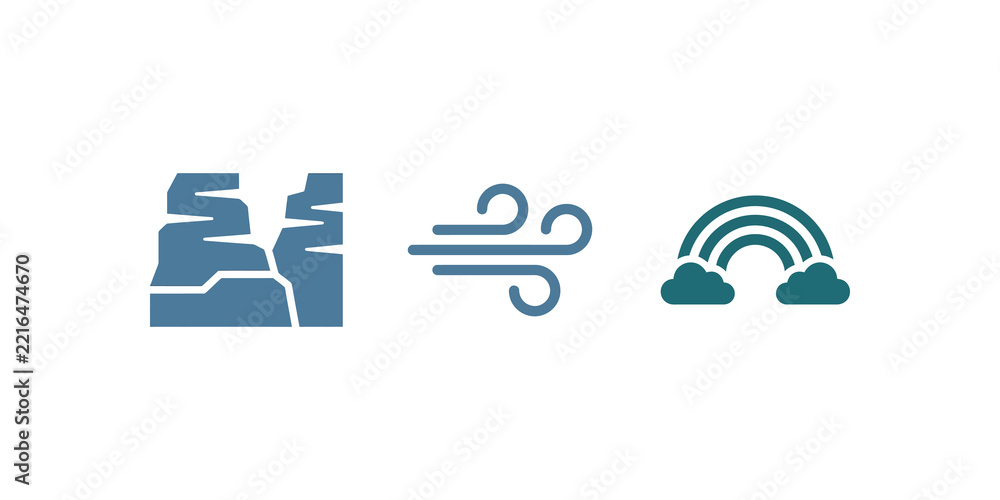Fototapeta premium Canyon landscape and wind with rainbow icons for weather forecasting.