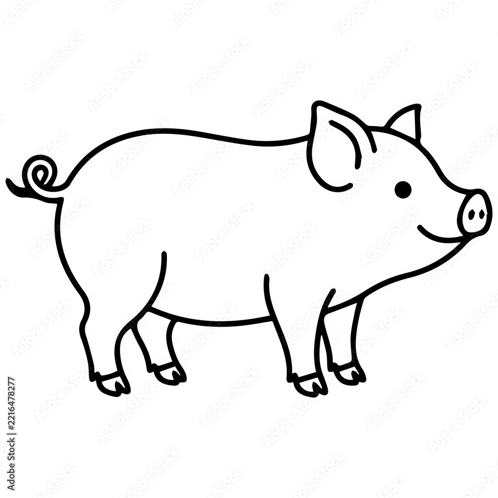 Obraz premium Happy Pig Cartoon Line Art