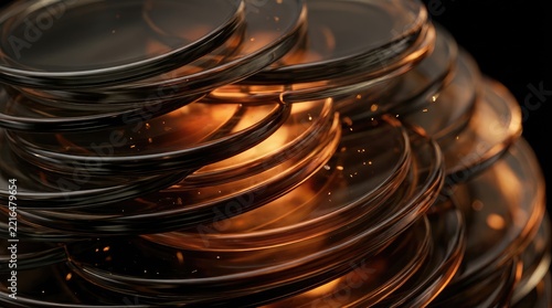 Abstract background with stacked transparent glass circles and warm