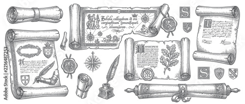 Vintage Scroll and Manuscript Collection on Transparent Background