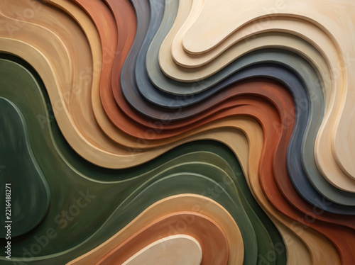 Abstract topography inspired wall relief with layered wavy contours