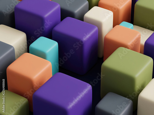 Grid of colorful soft-touch matte geometric cubes with geometric
