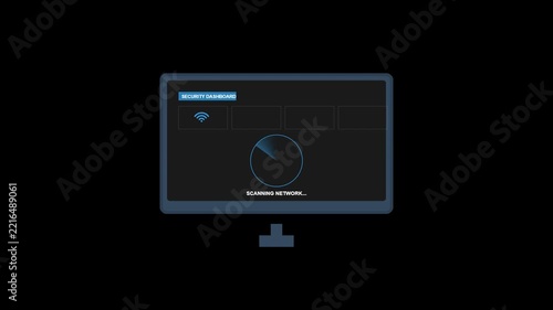 Retro computer monitor displaying network connection loading progress bar and disconnect button animation.