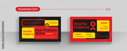 Modern Abstract Business Card Template Design with Red Yellow and Black Geometric Layout