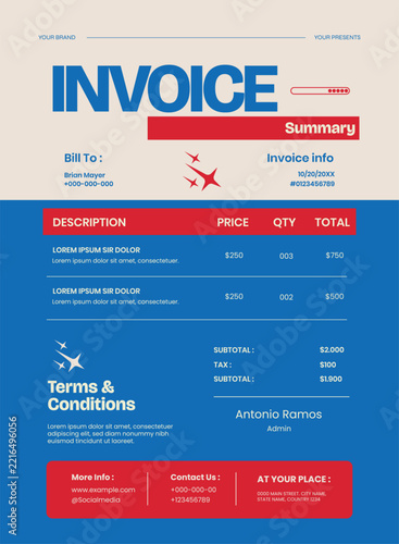 Modern Corporate Invoice Template Design Document for Commercial Business Billing